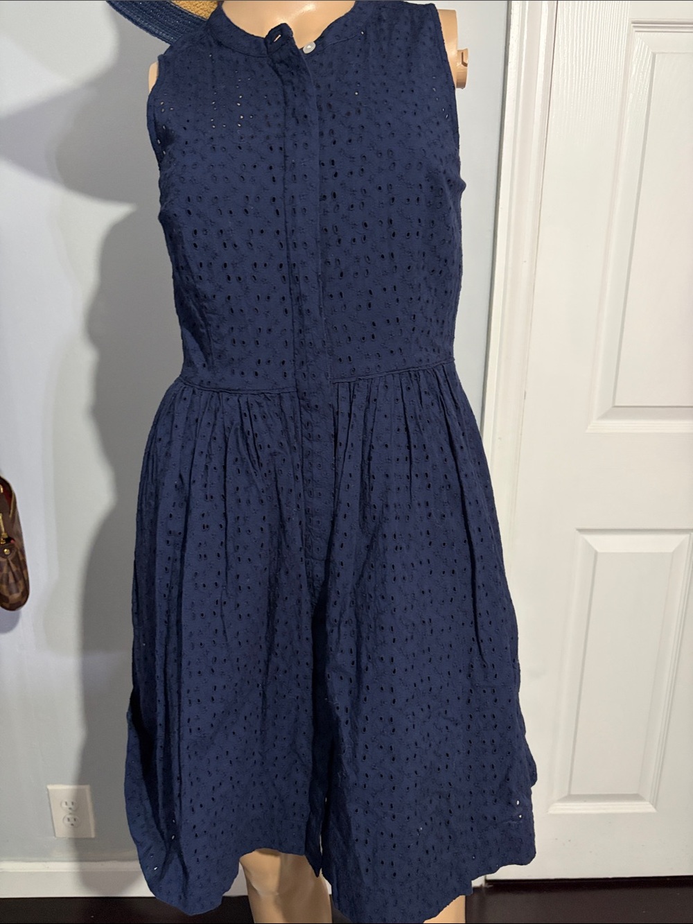Navy Eyelet Sleeveless Women’s Dress